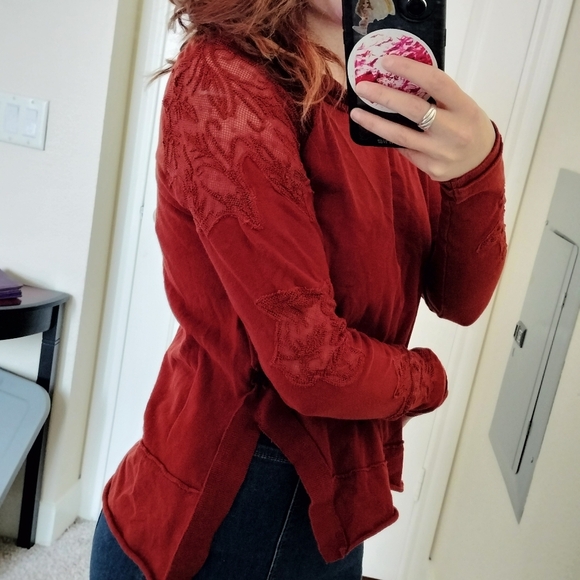 Women's Auburn Red/ Brown Lace Detail Free People Top - Picture 3 of 9